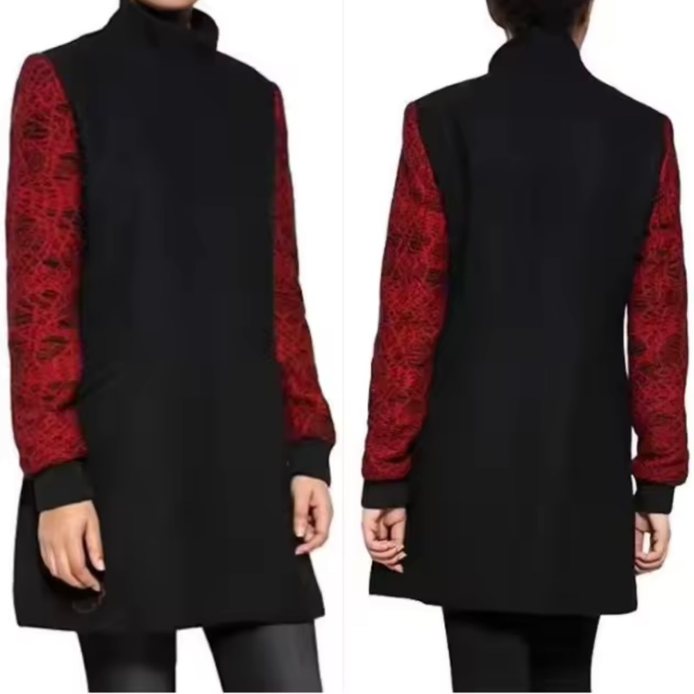Desigual Black/Red Mixed Wool Coat Size 38 NWOT